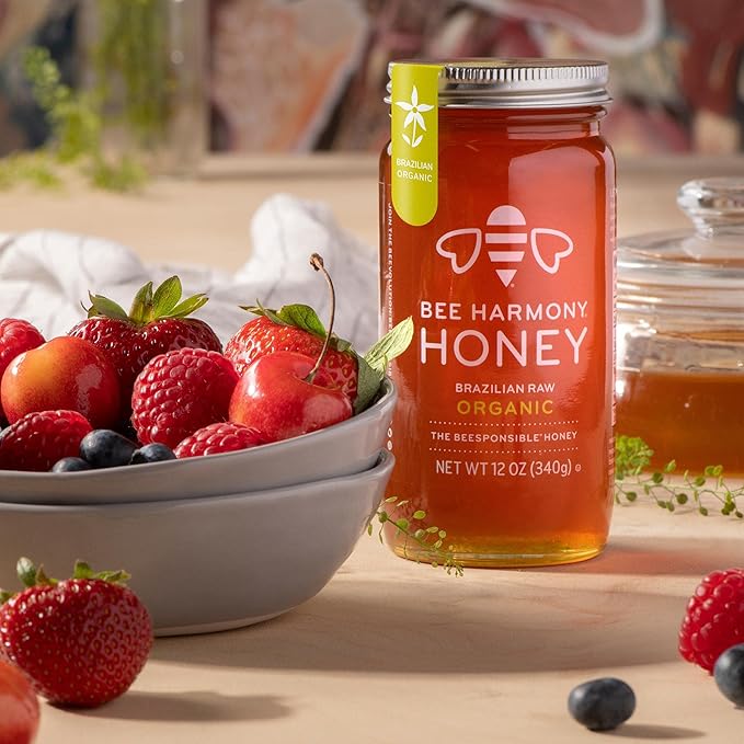 Bee Harmony Organic Raw Honey 12 OZ (Pack of 2 Jars)