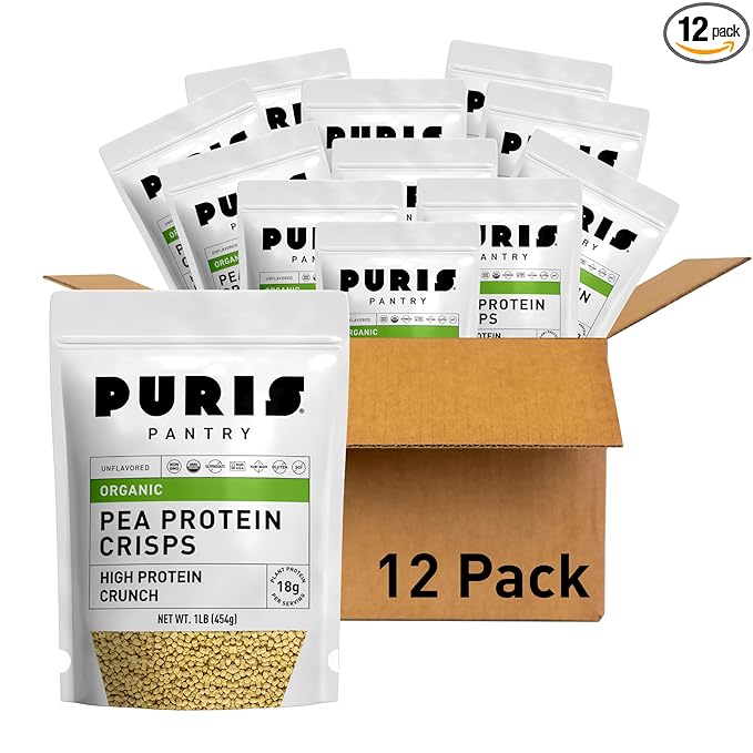 PURIS Organic Pea Protein Crisps Certified Organic Pea Protein Isolate Keto Protein Crunch Made 100% in The USA Non-GMO Gluten Free No Sugar No Soy 18g Protein 7g Carbs Unflavored (1 lb (12-