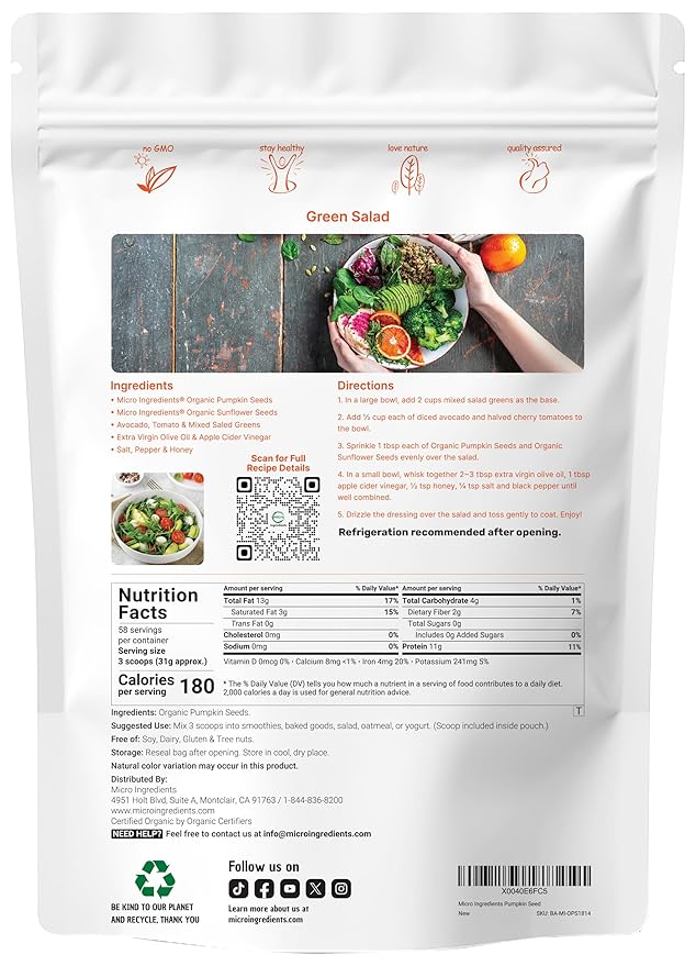 Organic Pumpkin Seeds 4lbs | Raw Unsalted &amp Shelled – Whole Pepitas | Pumpkin Seeds to Eat | Great for Baking Smoothies &amp Salad Toppings | Natural Source of Essential Fatty Acids Protein