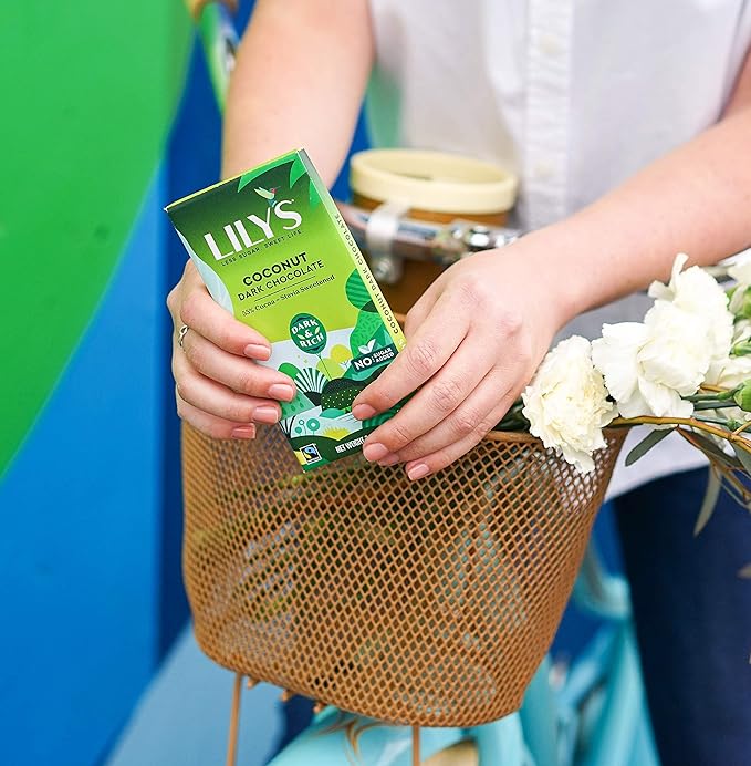Lily's by Stevia Sweetened No Added Sugar Low-Carb Keto Friendly 55% Cocoa Fair Trade Gluten-Free &amp Non-GMO 3 4-Pack Coconut Dark Chocolate Bar 12 Oz