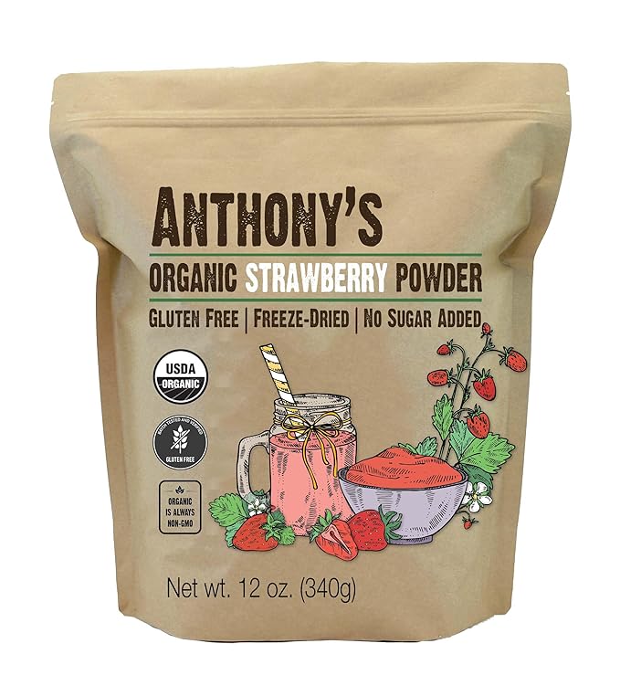Anthony's Organic Strawberry Powder 12 oz Freeze Dried Gluten Free No Sugar Added Non GMO
