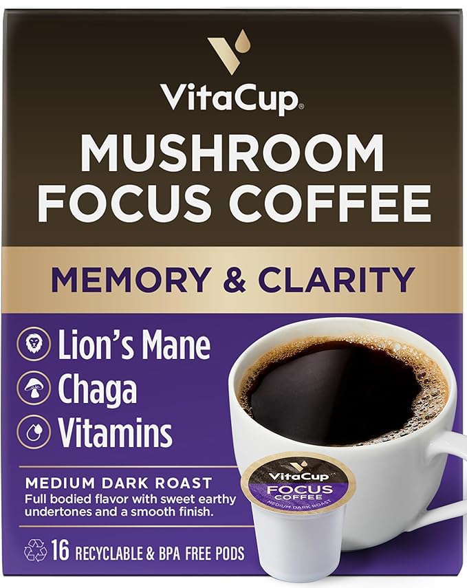 VitaCup Focus &amp Slim Coffee Pods Boost Focus &amp Immunity w/Lions Mane Chaga B Vitamins D3 16CT | Boost Diet &amp Metabolism with Ginseng Garcinia B Vitamins 16ct