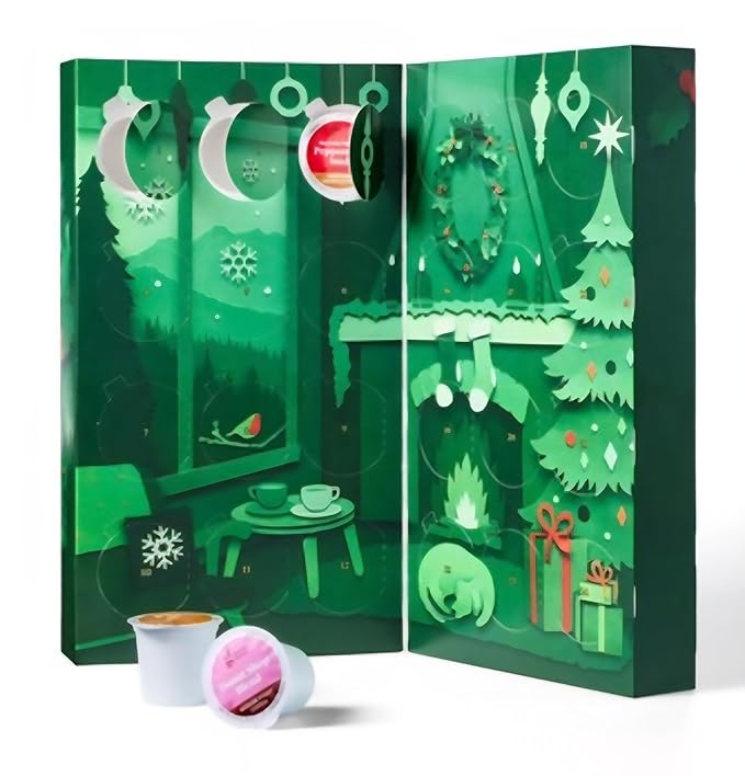 Holiday Coffee Countdown Advent Calendar Light Medium and Dark Roast Single Serve Coffee Pods -24ct