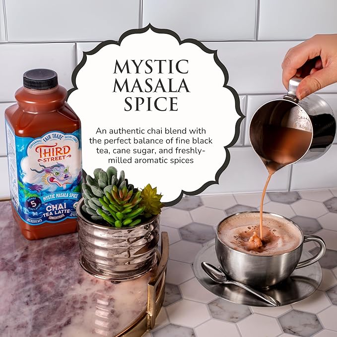 Third Street Chai Organic Mystic Masala Spice Chai Concentrate 6-Pack 32 Fl. Oz. Black Tea Latte Concentrate Authentically Dreamy Tea Blend Beverage Concentrate 1:1 Vegan Gluten Free Kosher No
