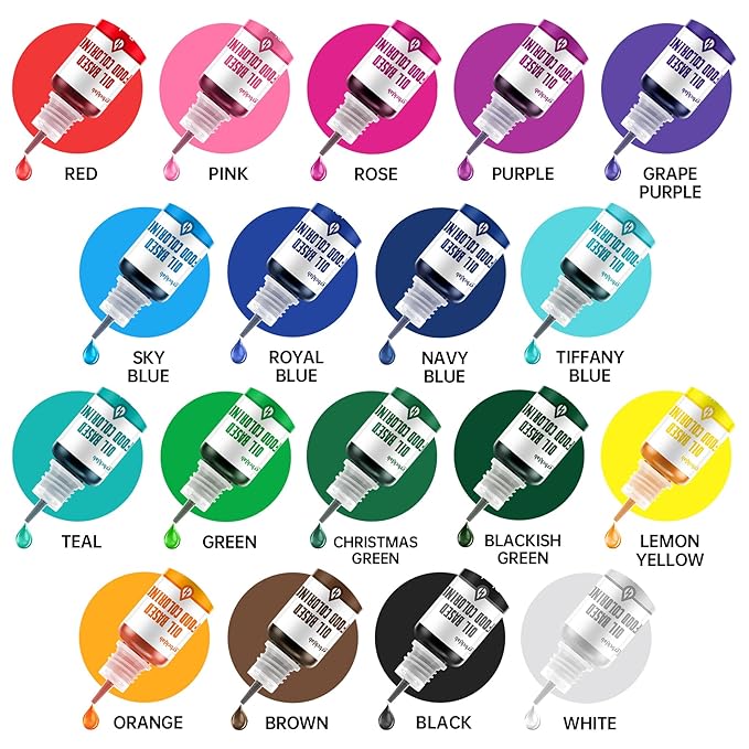 Oil Based Food Coloring for Chocolate 18 Colors x 20 ml Concentrated Oil Food Dye for Melting Chocolate Candy Melts Cake Pops Strawberries