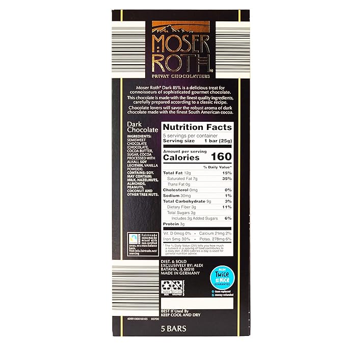 Moser Roth Fine Premium European Dark Chocolate 85% Cocoa (Pack of 4)