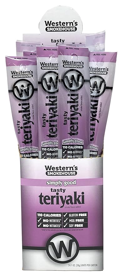 Western's Smokehouse Meat Sticks Teriyaki Beef and Pork Jerky Sticks – Pack of 24 Teriyaki Meat Sticks (1.0 Ounce) - Gluten-Free MSG-Free Soy-Free Nitrate-Free Nitrite-Free