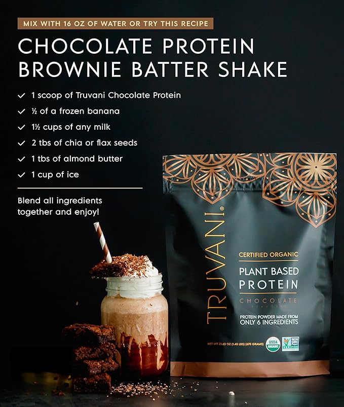 Truvani Vegan Pea Protein Powder | Chocolate | 20g Organic Plant Based Protein | 10 Servings | Keto | Gluten &amp Dairy Free | Low Carb | No Added Sugar