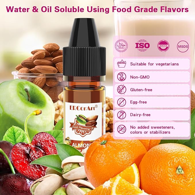 Food Flavoring Oil - Concentrated Candy Flavors 6 Liquid Lip Gloss Flavoring Oil Almond Butter Pecan Pistachio Flavor Oil for Baking Cooking Slime Making Drinks Water &amp Oil Soluble - 0.25 Fl