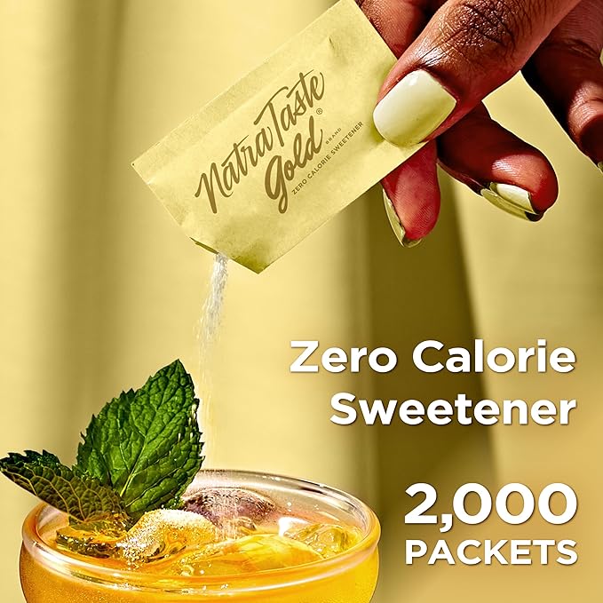 NatraTaste Gold Zero Calorie Sucralose Sweetener Packets 2000 Ct. Gluten Free Vegan Sugar Substitute for Hot and Cold Drinks Coffee Iced Tea Baking and More