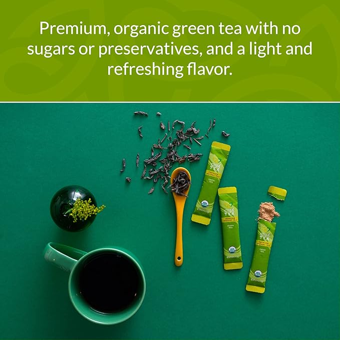 Cusa Tea &amp Coffee | Premium Instant Green Tea With Real Fruit &amp Spices | Organic Leaves Drink Mix Packets | Hot or Iced Tea (10 Single Servings)