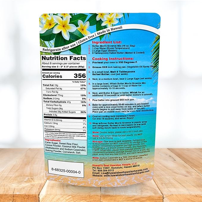 Hawaii's Best Butter Mochi Brownie Mix Hawaiian Chocolate Dessert Baking Mix with Ghirardelli Cocoa Gluten-Free Sweet Rice Flour Treat Easy-to-Bake Chocolate Brownies with Coconut &amp Vanilla 16