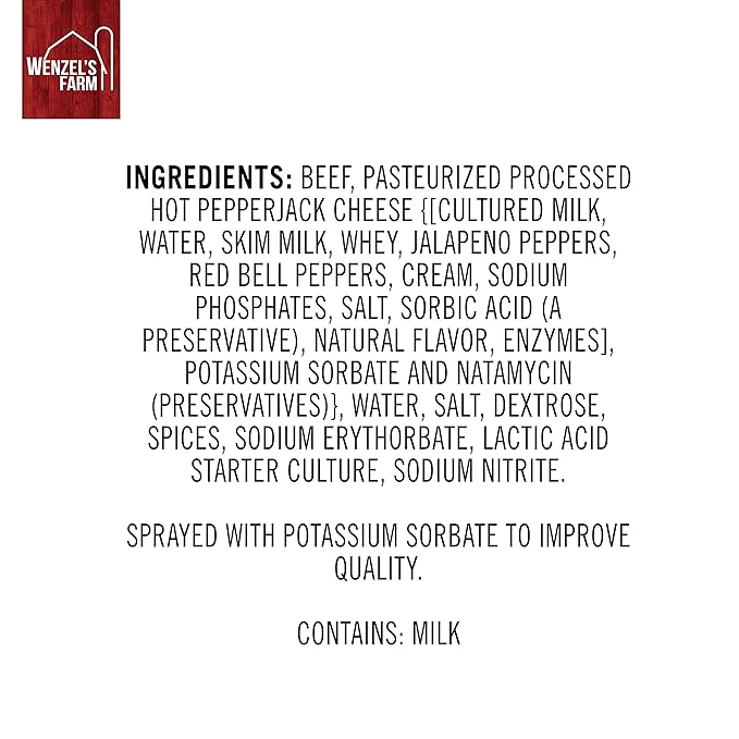 Wenzel’s Farm Beef with Pepperjack Sticks │Snack Sticks │ Flavorful Naturally Smoked │ High Protein Low Carb │ No MSG Fillers Binders Artificial Colors │ Gluten Free | 32 sticks (16 packs of 2)