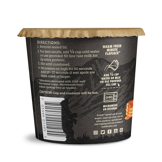 Kodiak Cakes Instant Pancake &amp Flapjack Cups Buttermilk &amp Maple High Protein 100% Whole Grains (Pack of 12)