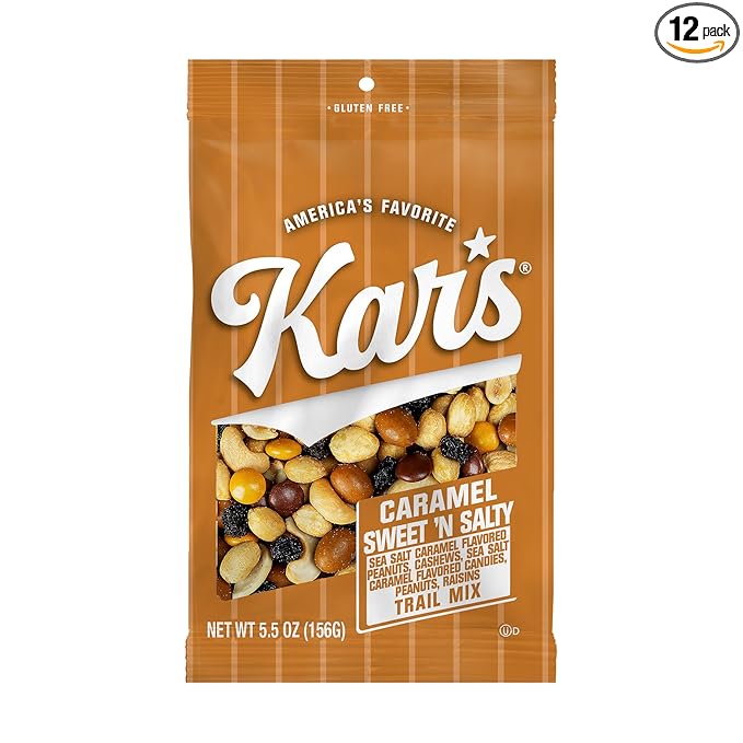 Kar’s Nuts Caramel Sweet ‘N Salty Trail Mix 5.5 oz Resealable Pouch (Pack of 12) Gluten-Free Trail Mix Snack