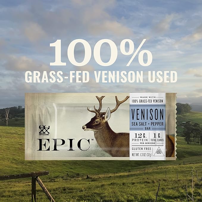 EPIC Bars Venison Sea Salt and Pepper Bar Keto Friendly Whole30 Approved Gluten Free 12 Count 15.6 oz