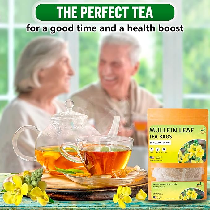 TeaDreamTea Dried Mullein Herbal Tea - Natural Mullein Flowers 30 Tea Bags - Caffeine-free - Pure Natural Premium Mullein Leaf - Mullein Herbal Teas with Cleanse Detox &amp Respiratory Support Effect
