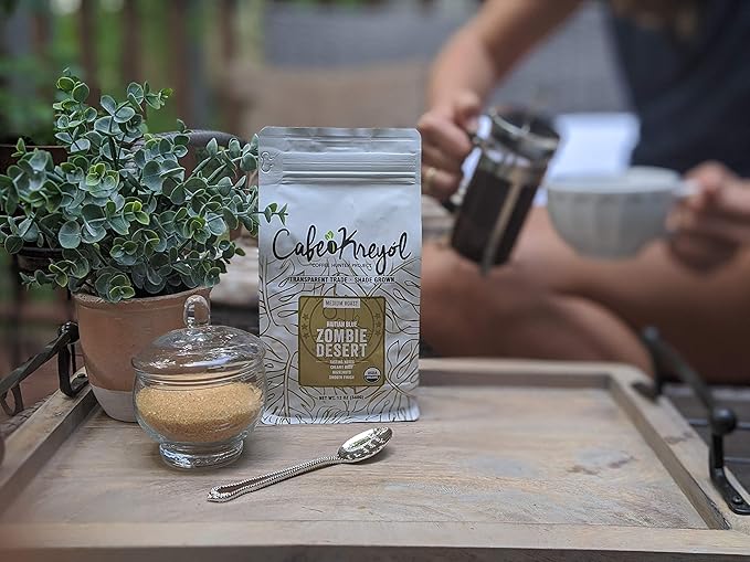 Cafe Kreyol Organic Zombie Desert | 2 lb - Haitian Blue Medium Roast Coffee - Whole Bean – Low Acidity Creamy Body &amp Hazelnuts with a Smooth Finish USDA Certified Organic