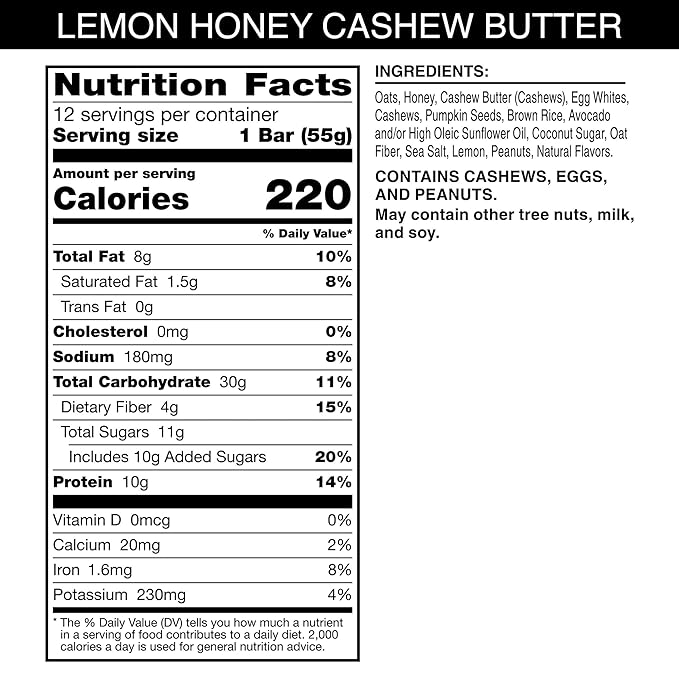 RXBAR Nut Butter and Oat Protein Bars Protein Snacks Snack Bars Lemon Honey Cashew Butter 23.2oz Box (12 Count)