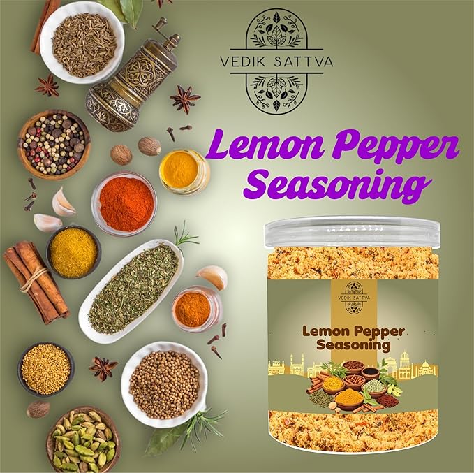 VEDIK SATTVA All Natural Lemon Pepper Seasoning 8.81 OZ / 250 GM | Set Of 1 Box