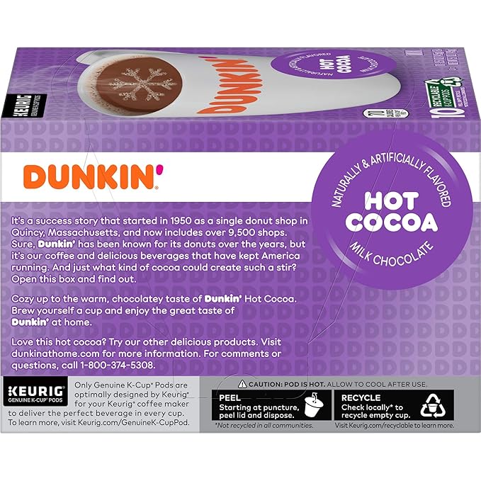Dunkin' Milk Chocolate Hot Cocoa 60 Keurig K-Cup Pods 10 Count (Pack of 6)