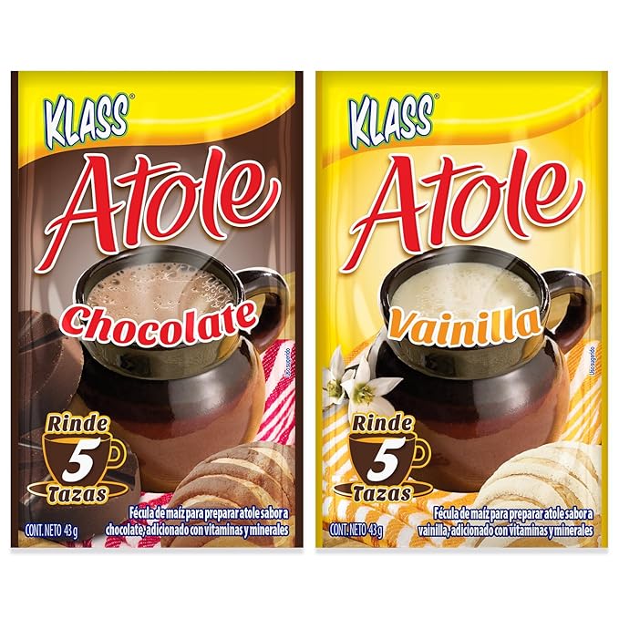 Klass Atole De Fecula de Maiz Variety Pack of 2 Chocolate-Vanilla Flavors with 24 Envelopes (12 Chocolate Sachets 12 Vanilla Sachets)