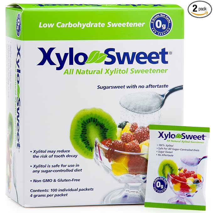 Xlear XyloSweet Plant Sourced Xylitol Sweetener - Pure Natural Sugar Substitute Granules Non-GMO Gluten-Free 100 Packets (Pack of 2)