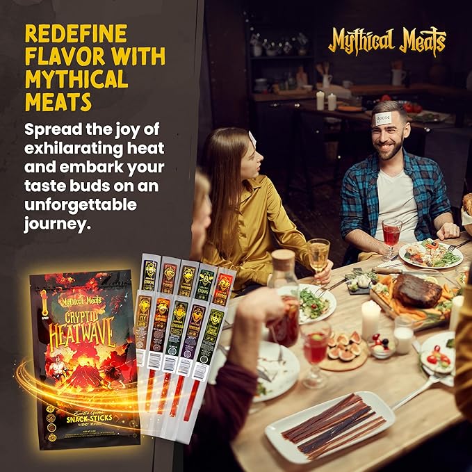 Mythical Meats Cryptid Heatwave Spicy Variety Pack – 10 Legendary Exotic Game &amp Beef Snack Sticks – Dried &amp Dehydrated Meats Seasoned to Perfection – Spicy Flavors Low Sugar &amp High Protei