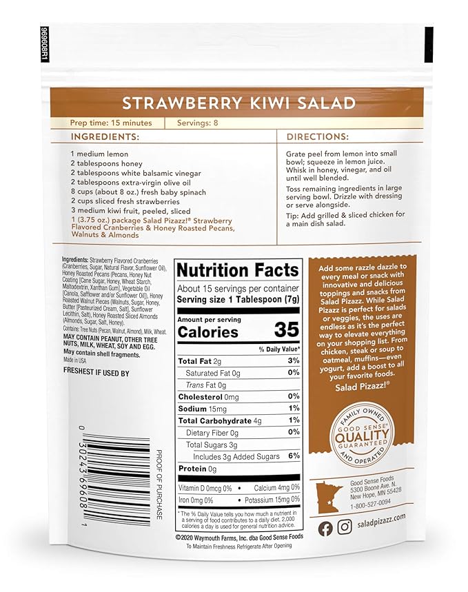Salad Pizazz! Dried Strawberry Flavored Cranberries &amp Honey Roasted Pecans Walnuts &amp Almonds Salad Topper - 3.75 Ounce (Pack of 12)