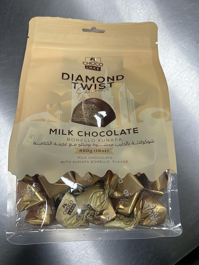 Diamond Twist Dubai Style Kunafa Chocolate – Pack of 3 | Assorted Milk Chocolate Kunafa Flavors | Pistachio Bisco Cream &amp Bonello Kunafa | Premium Middle Eastern Sweets | 450g Each