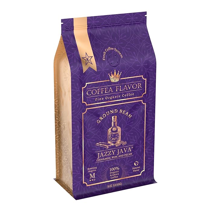 Jazzy Java – Spiced &amp Nutty Flavored Ground Coffee – Organic Medium Roast 100% Arabica Single Origin – Naturally Flavored – by Coffea Flavor