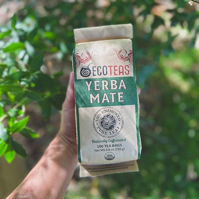 ECOTEAS PremiumOrganic Yerba Mate Tea Bags – Natural Energy &amp Detox Herbal Tea – Coffee Alternative - Kosher Non-GMO Gluten-Free - 100 Unsmoked Bulk Bags 8.8 oz (Pack of 3)