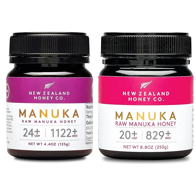 New Zealand Honey Co. Raw Manuka Honey UMF 24+ | MGO 1122+ 4.4oz &amp UMF 20+ | MGO 829+ 8.8oz