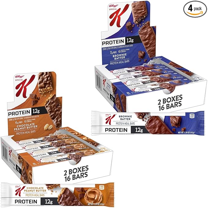 Special K Bar Protein Meal Bars Meal Replacement Variety Pack 3.18lb Case (4 Boxes 32 Count)