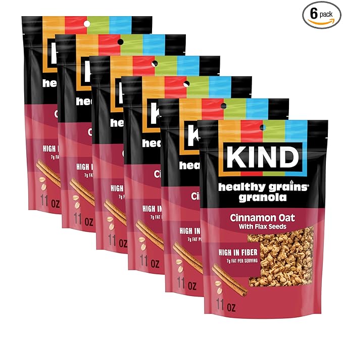 KIND Healthy Grains Granola Cinnamon Oat Clusters with Flax Seeds Healthy Snacks Gluten Free 100% Whole Grains 5g Protein 11oz 6 Count