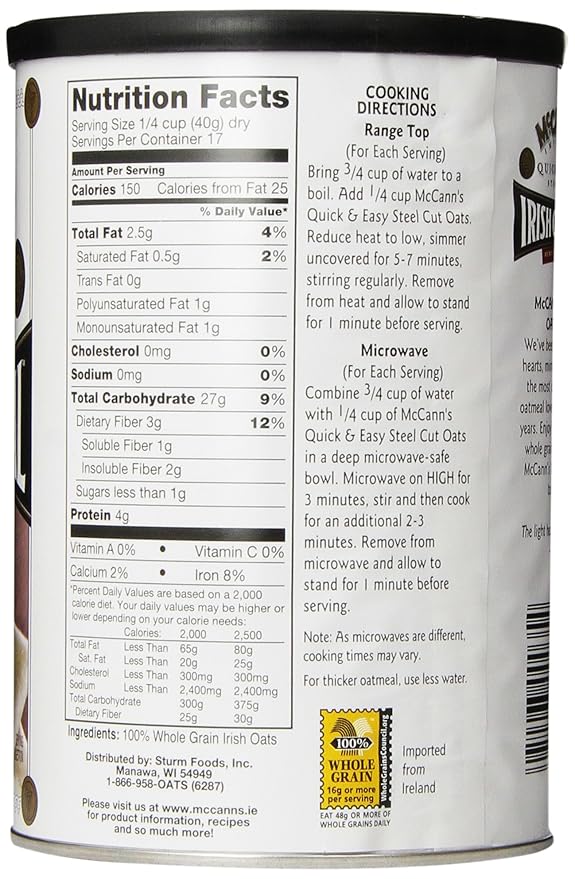 McCann's Steel Cut Irish Oatmeal Quick &amp Easy 24 oz (Pack of 6)