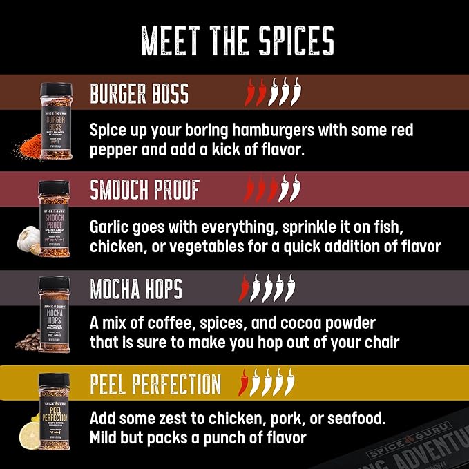 Spice Guru Grill Seasoning Gift Set - 4 Flavor BBQ Seasonings and Rubs - Christmas Gifts for Men Who Cook - BBQ Rub Gift Set - Christmas Grilling Gifts for Men - Gifts for Dad - Gifts for Him