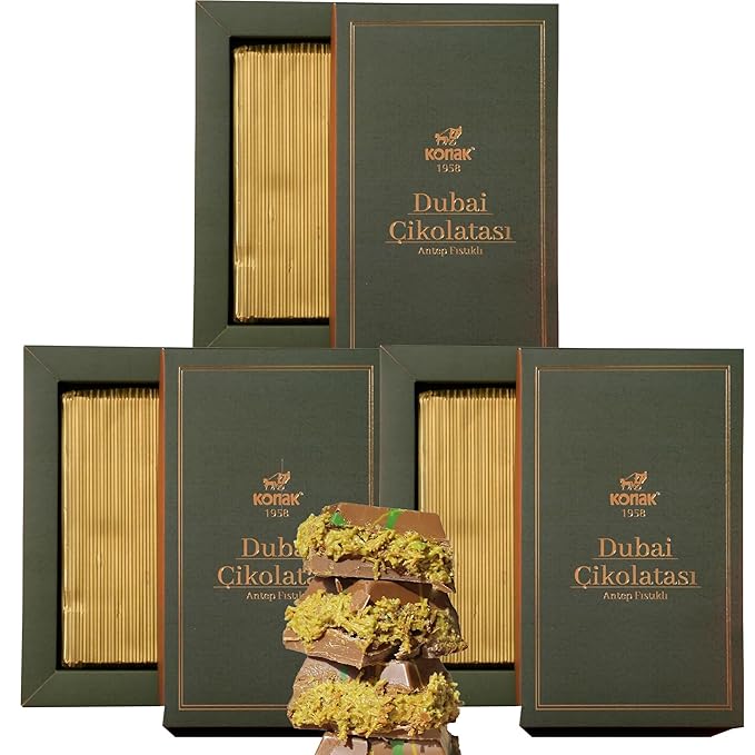 Dubai Chocolate 7oz Kunafa Pistachio Rich Milk Chocolate 200 Gram Individually Wrapped Fresh Premium Pistachio - Gift box for birthday - congratulations - Christmas Amazing Pack (Pack of 3)