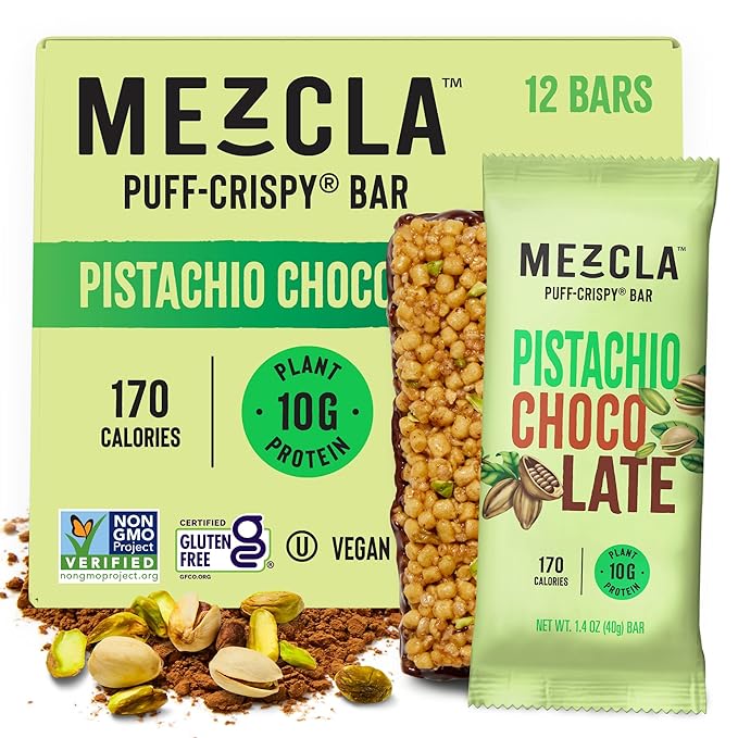 Mezcla Puff Crispy Protein Bars Gluten Free &amp Vegan Protein Bars 10g Protein Granola &amp Breakfast Bars Healthy Snacks for Adults Matcha Vanilla (12 Pack) and Hazelnut Chocolate (12 Pack) B