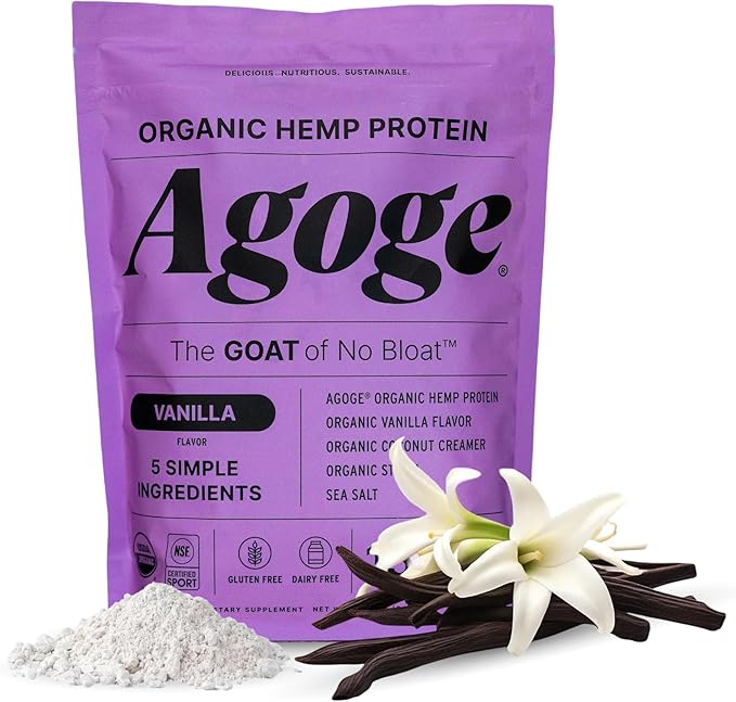 Agoge - USDA Organic Hemp Protein Powder The Goat of No Bloat NSF Certified for Sport All Flavor Essential Amino Acids Plant-Based Gluten Free for Women &amp Men (20 Servings) (Vanilla)