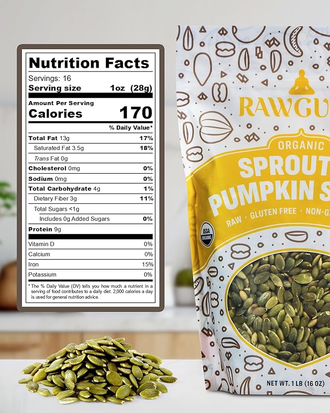 RawGuru Organic Sprouted Pumpkin Seeds - Pumpkin Seeds to Eat - 16 oz Pack of 1