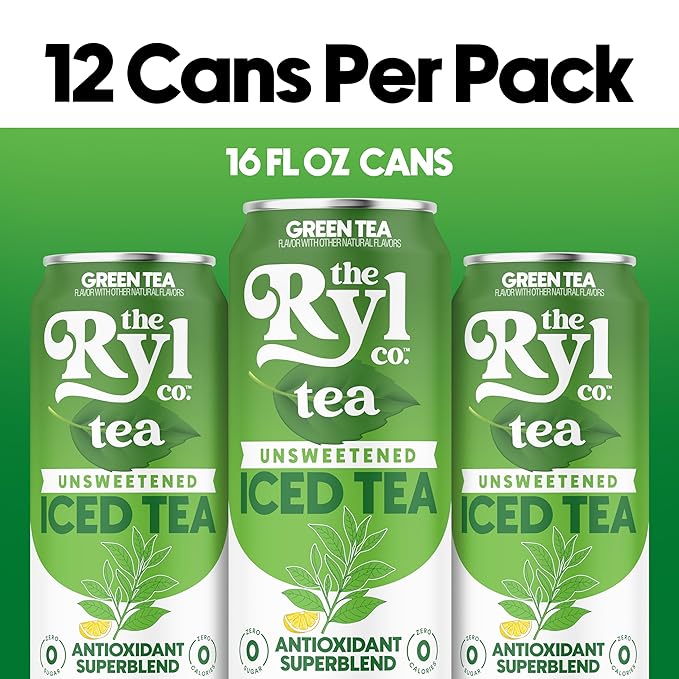 Ryl Iced Tea Unsweetened Green Tea Antioxidant Superblend Zero Sugar Zero Carb Zero Calorie Iced Tea 16.0 Fl Oz (12-Pack)
