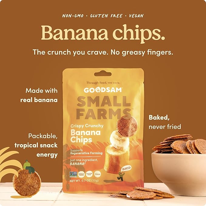GoodSAM Small Farms Baked Banana Chips Pack of 8 Simple Ingredient Fruit Chips