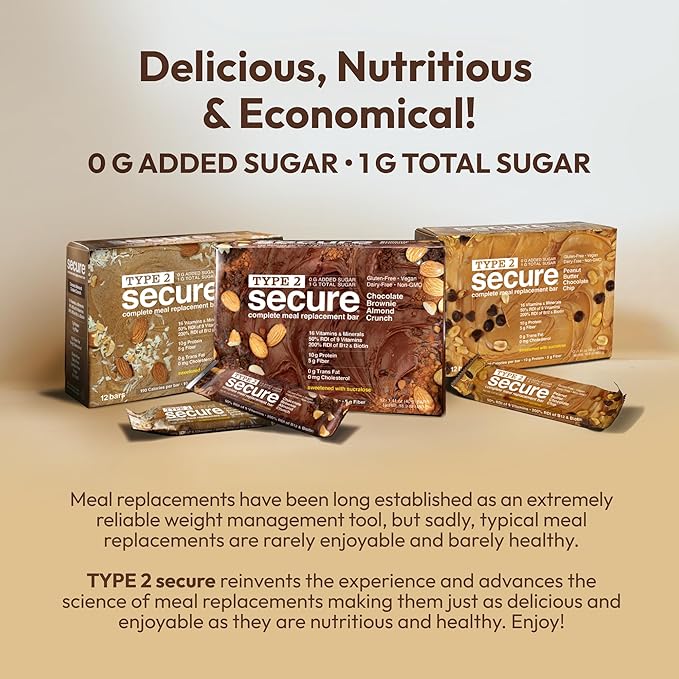 ANDREW LESSMAN Type 2 Secure Complete Meal Replacement Bars (Sucralose) – VARIETY(Coconut Almond Cookie Crunch Chocolate Brownie Almond Crunch Peanut Butter Chocolate Chip) – 36 ct box – 10g Protein