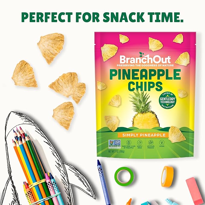 BranchOut Pineapple Chips No Sugar Added Real Dried Pineapple Chunks GentleDry Better than Freeze Dried Pineapple Healthy Vegan Snacks for Kids &amp Adults 7 oz