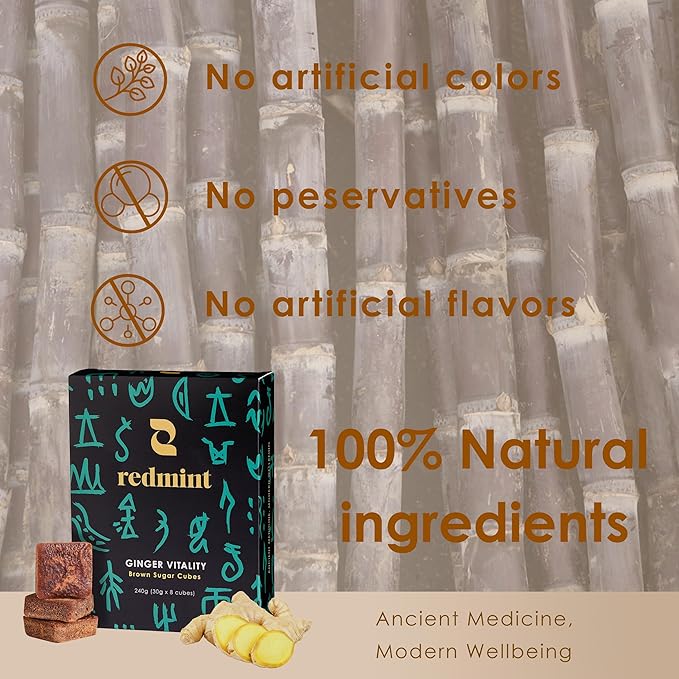 Redmint Brown Sugar Ginger Tea Cube All Natural Taiwanese Brown Sugar Cubes for Menstrual Cycle Digestive &amp Immune Support | Traditional Chinese Herbal Tea | 30g × 8 Cubes
