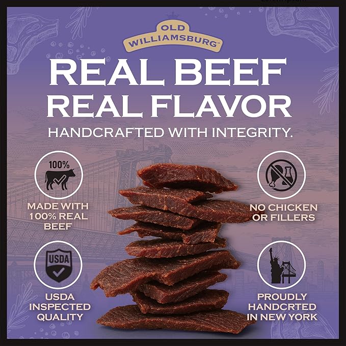 Old Williamsburg Teriyaki Beef Jerky 2oz (3 pack) | Real Beef Brisket | Hand Crafted Jerky | Gluten Free Meat Snack | Protein Packed