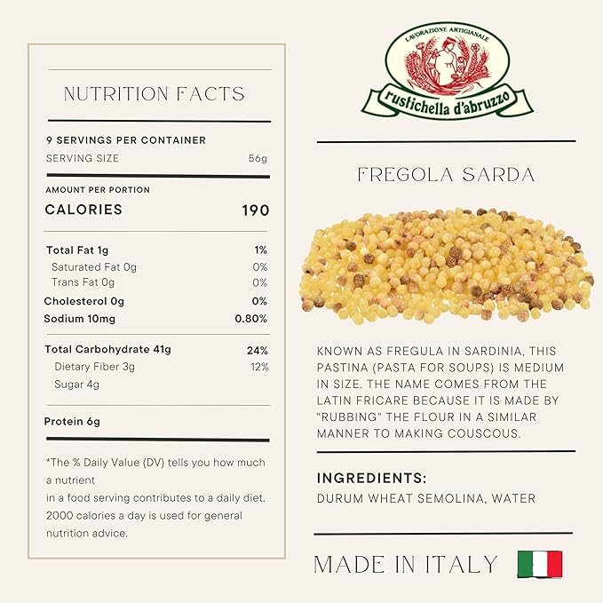 Rustichella d'Abruzzo Durum Wheat Fregola Sarda Pasta 17.6 Ounce (Pack of 2)