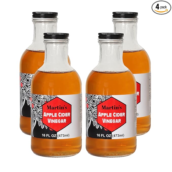 Slide Ridge Martin's Honey Apple Cider Vinegar | Crispy &amp Sweet | Wellness Kitchen &amp Household Staple | 16 oz (Pack of 4)