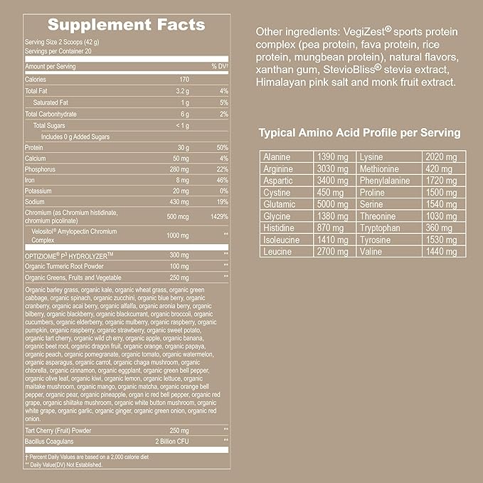 Vegan Sport Protein Powder Vanilla – 30g Plant Based Protein VELOSITOL BCAAs Organic Greens &amp Fruits Probiotics Tart Cherry for Post Workout Recovery Inform Sports Certified Keto - 20 servin